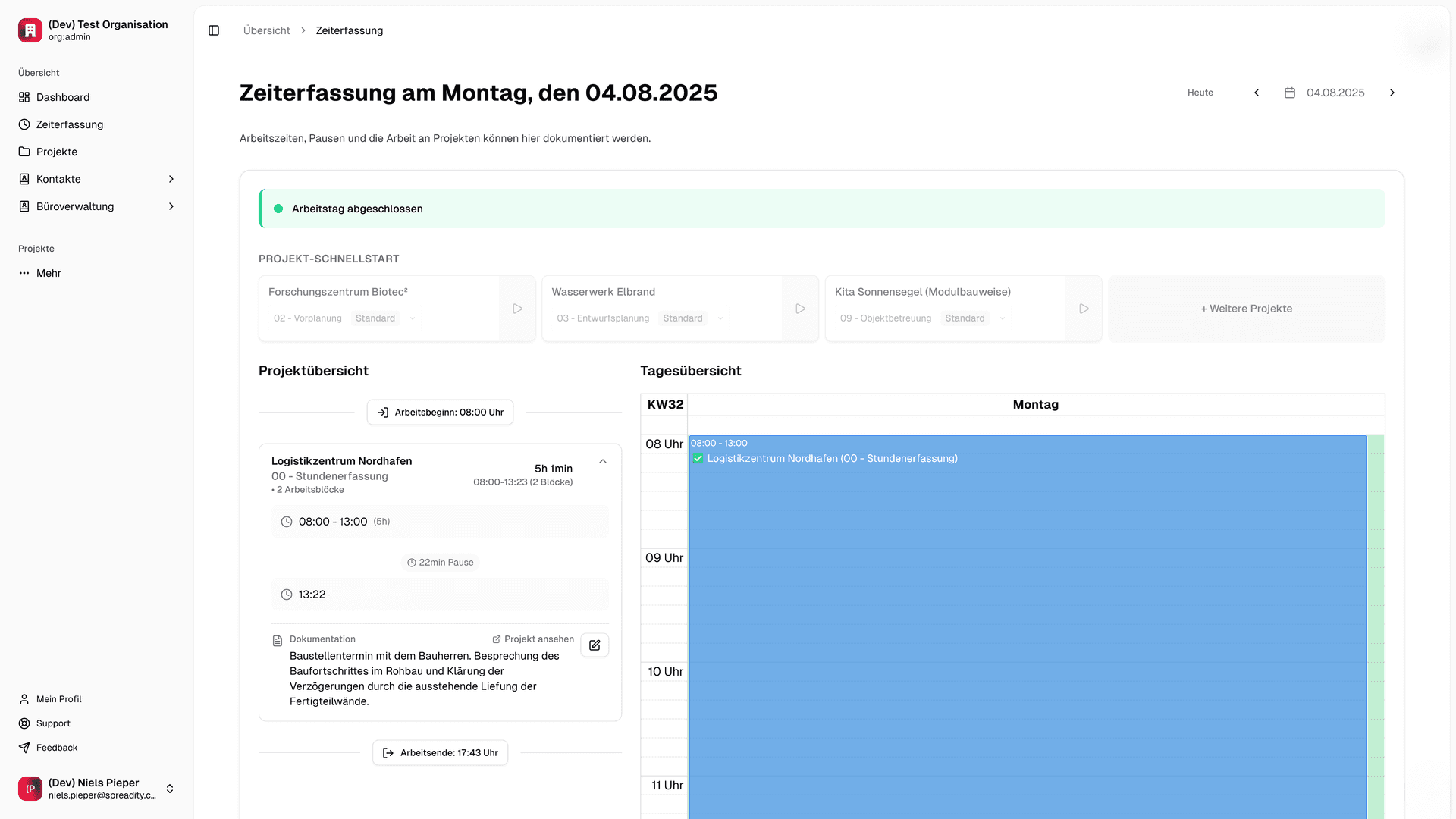 TimeEngineer Dashboard - HOAI-konforme Zeiterfassung und Projektmanagement