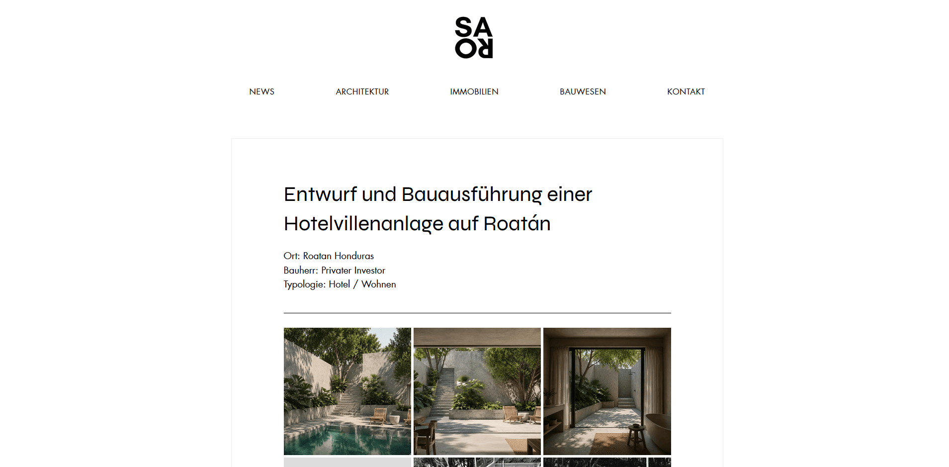 Projektdetailseite von saro-studio.com: Hotelvillenanlage auf Roatán